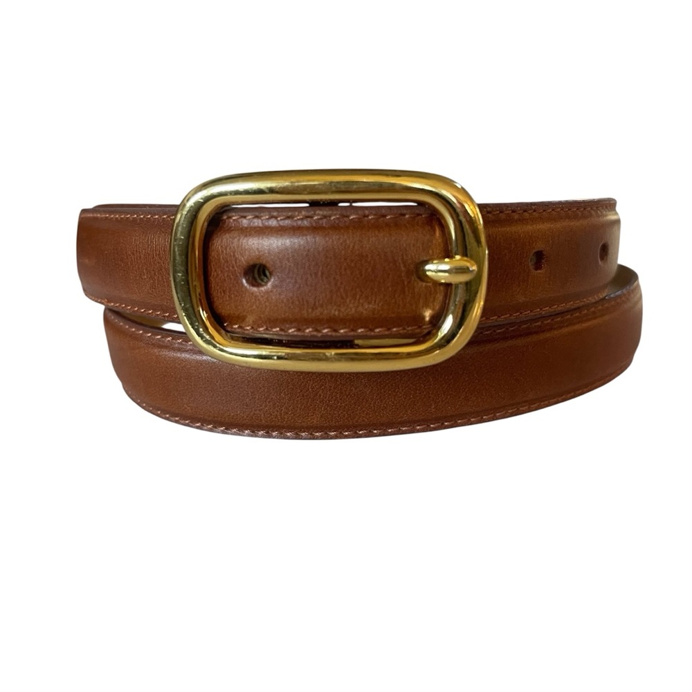 Vintage Amanda Smith Brown Leather Belt Gold Buckle Thin Normcore Preppy Large
